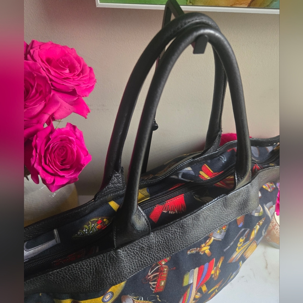 GUC Vintage Salvatore Ferragamo Summer Heel Canvas Tote Shoulder Bag - Picture 5 of 15